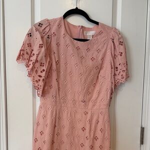 Blush Eyelet Lace Midi Dress - Pink